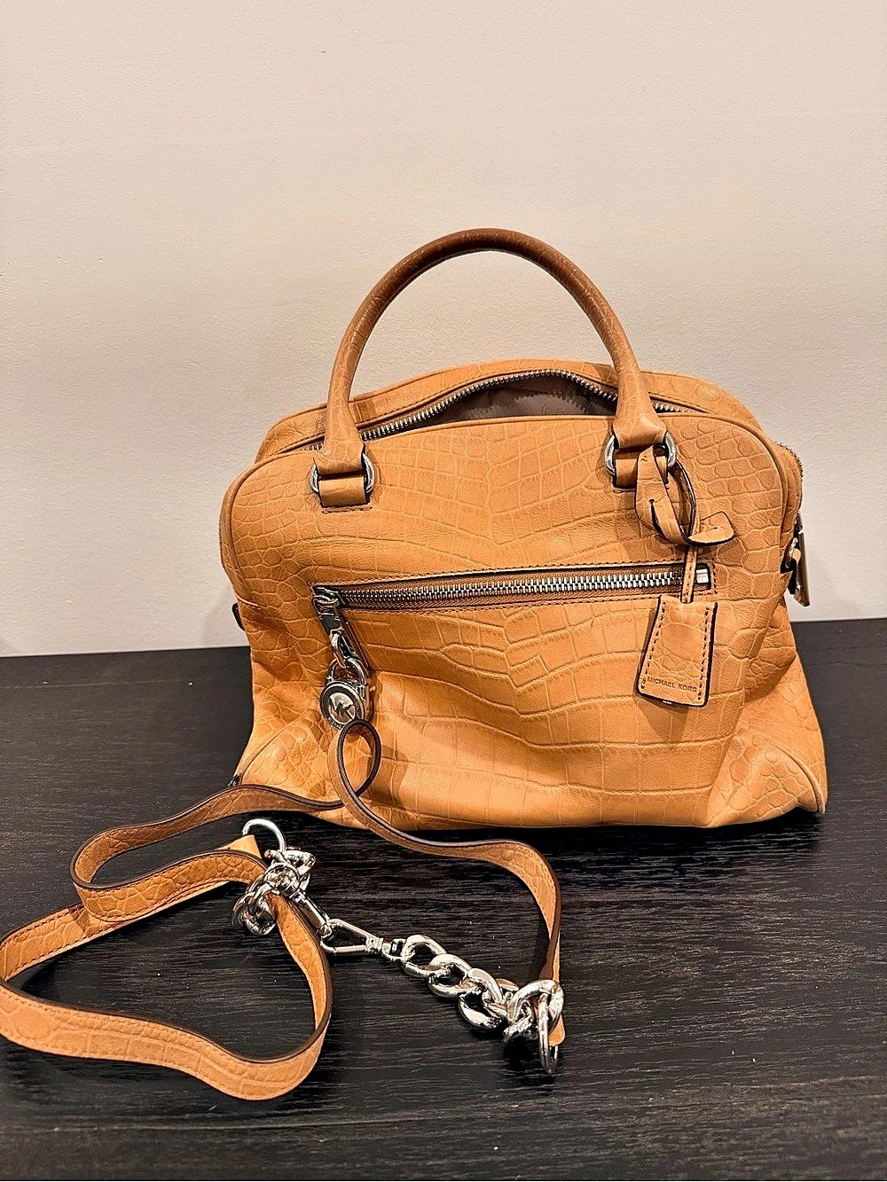 Michael Kors Croc-Embossed Satchel in Orange